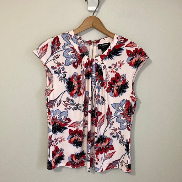 Liz Claiborne Floral sleeveless top, career, petite medium, pink and blue - Picture 1 of 6